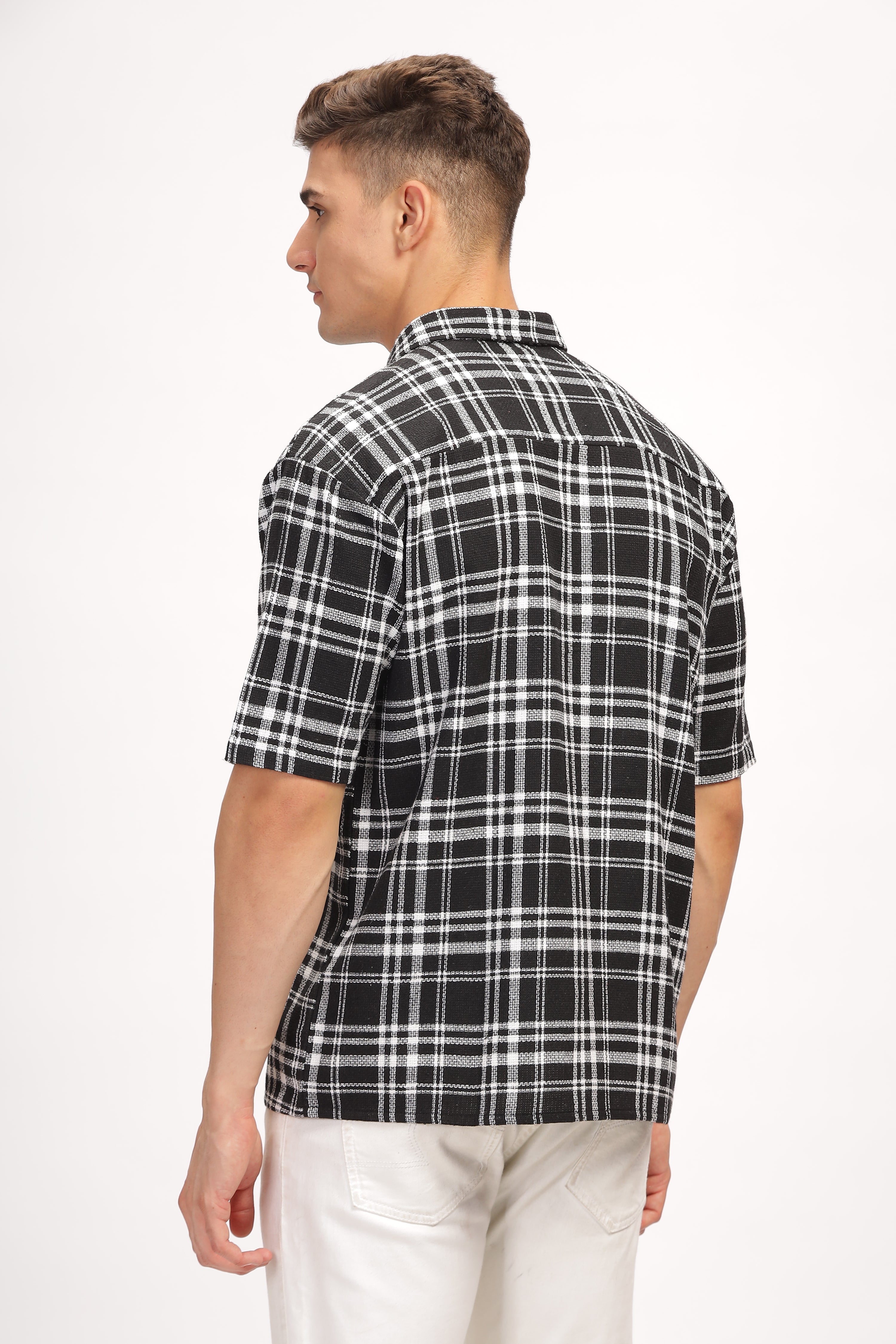 Black Self Design Check Shirt