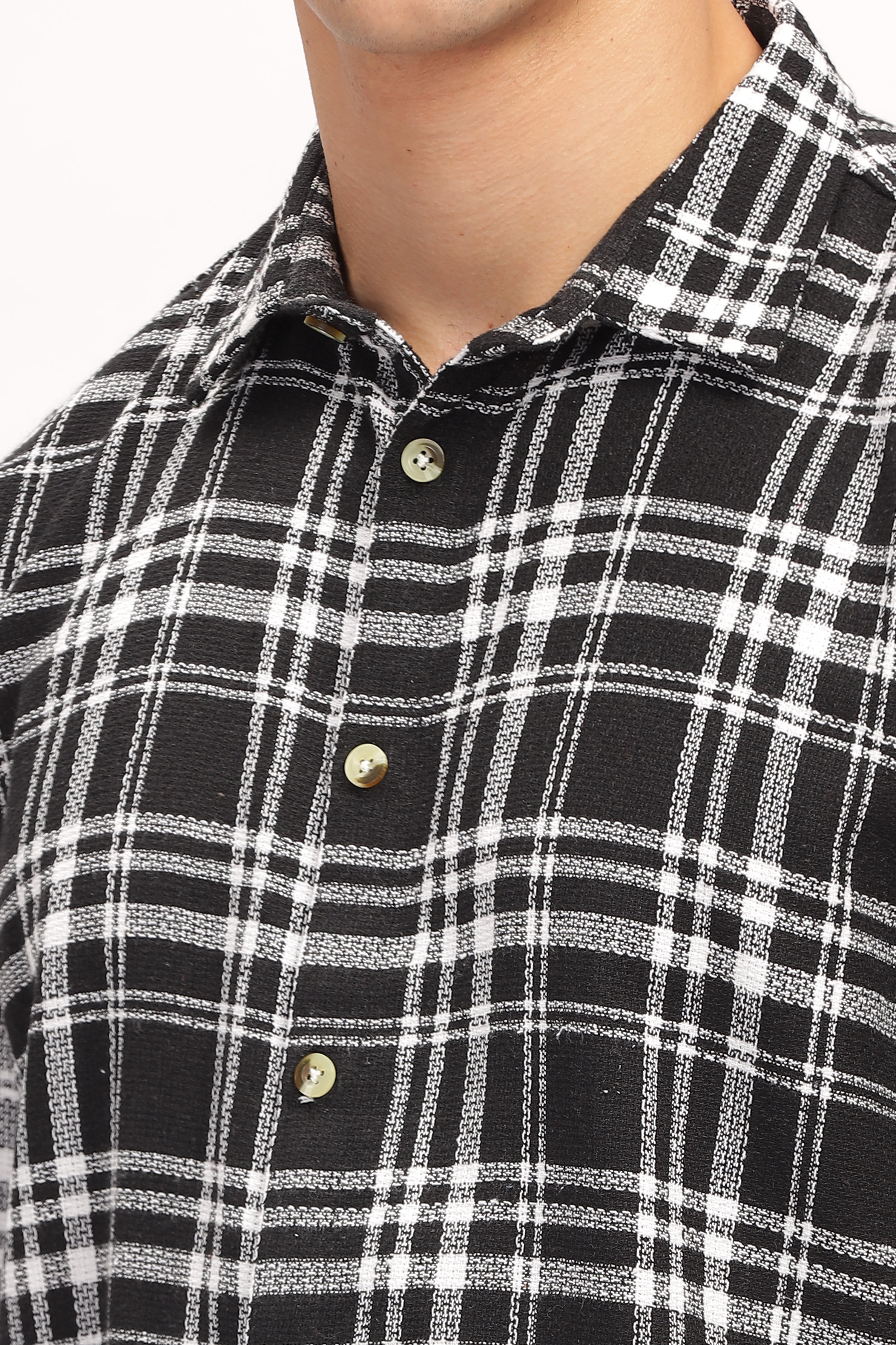 Black Self Design Check Shirt