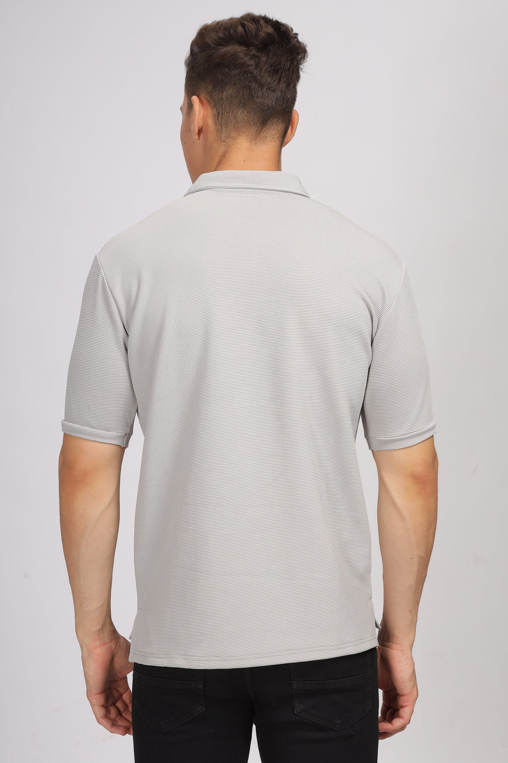 Grey Melange Textured Polo T-Shirt