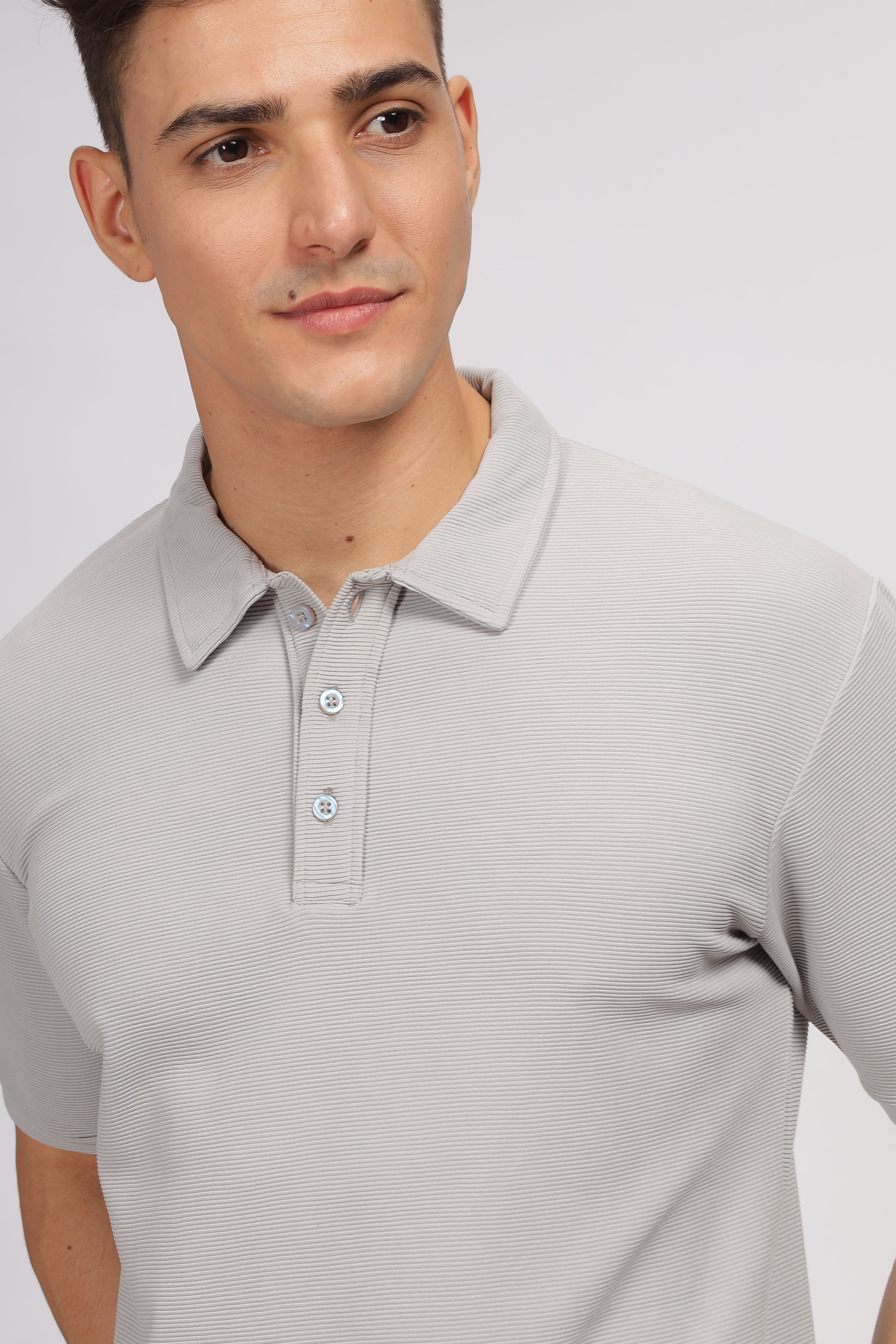 Grey Melange Textured Polo T-Shirt