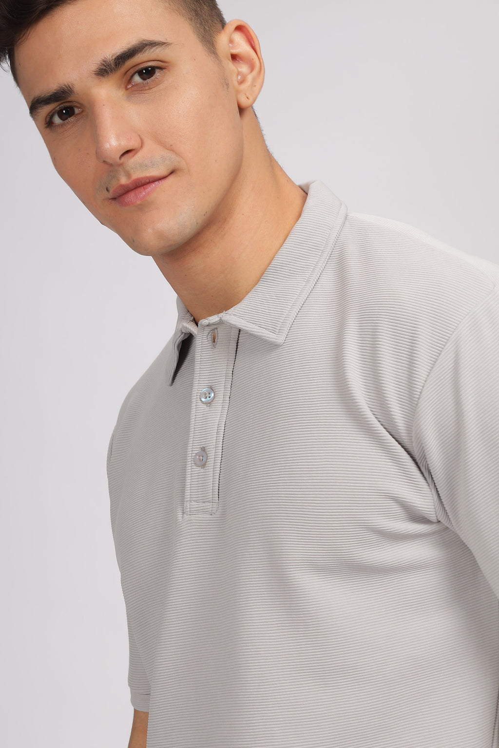 Grey Melange Textured Polo T-Shirt