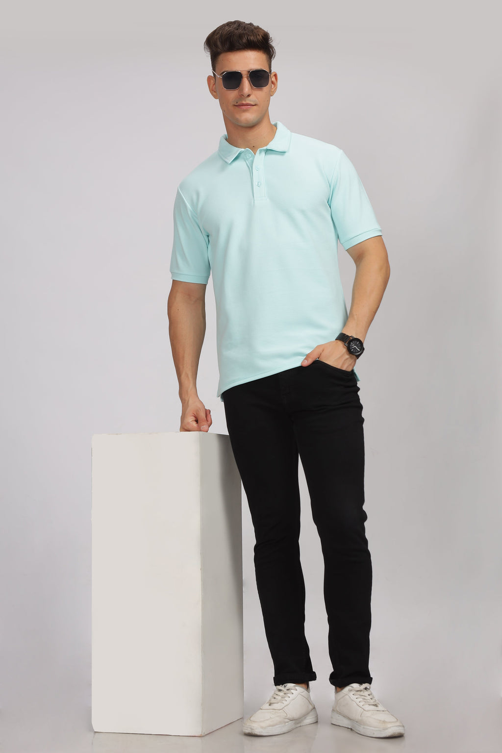 Light Blue Textured Polo T-Shirt