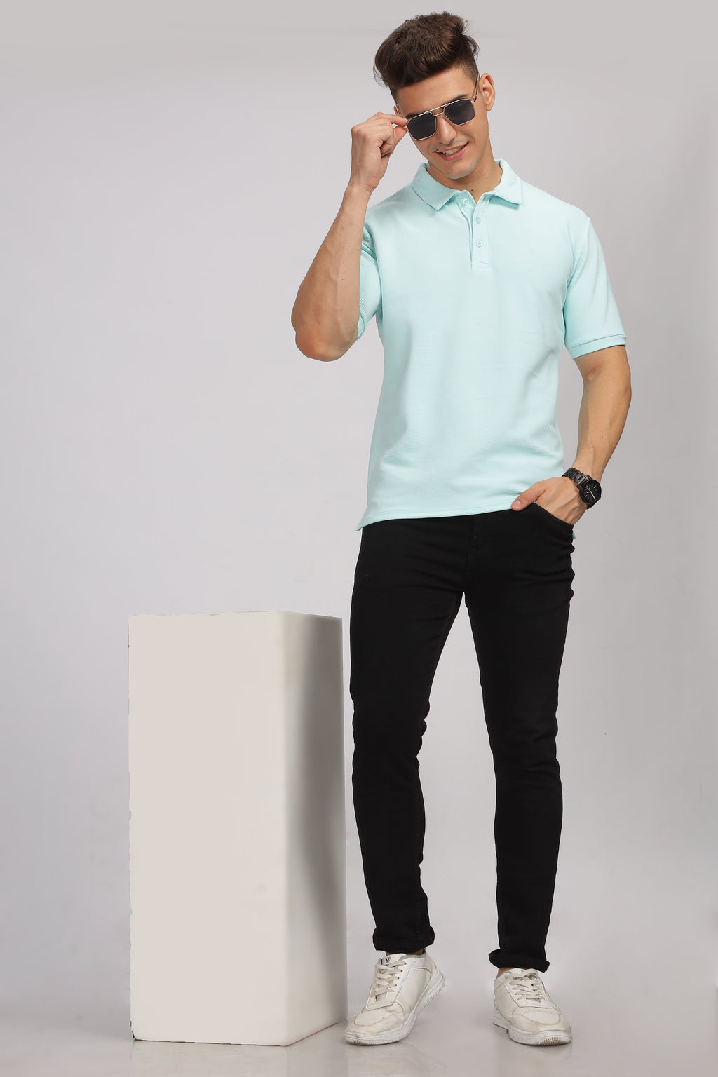 Light Blue Textured Polo T-Shirt