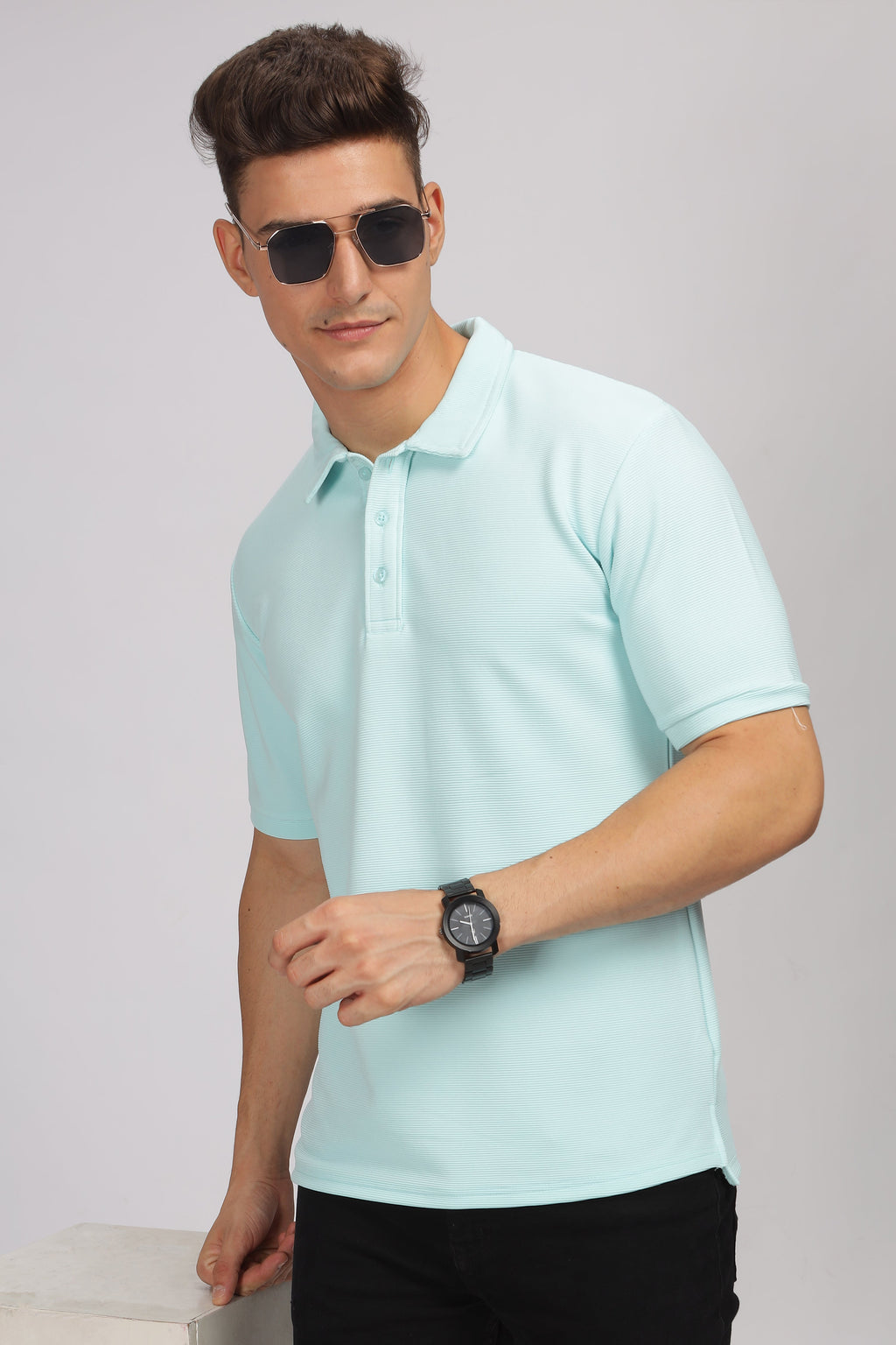 Light Blue Textured Polo T-Shirt