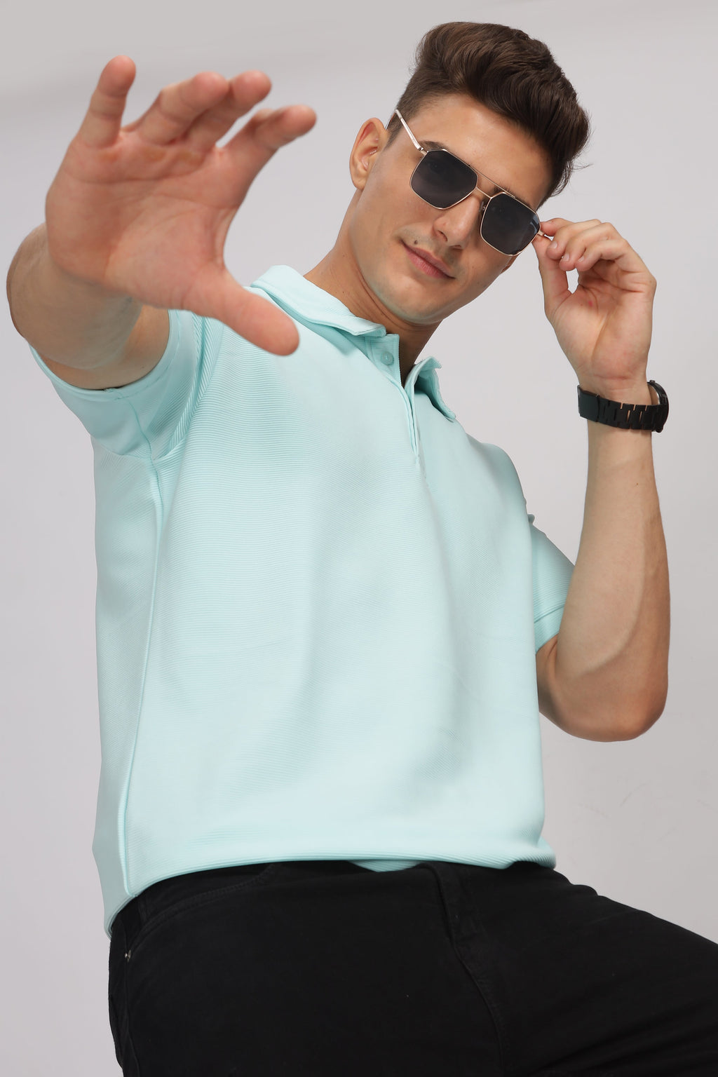Light Blue Textured Polo T-Shirt