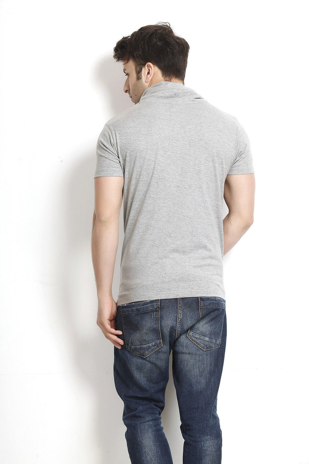 Grey Cowl Half Sleeve Cotton T-Shirt