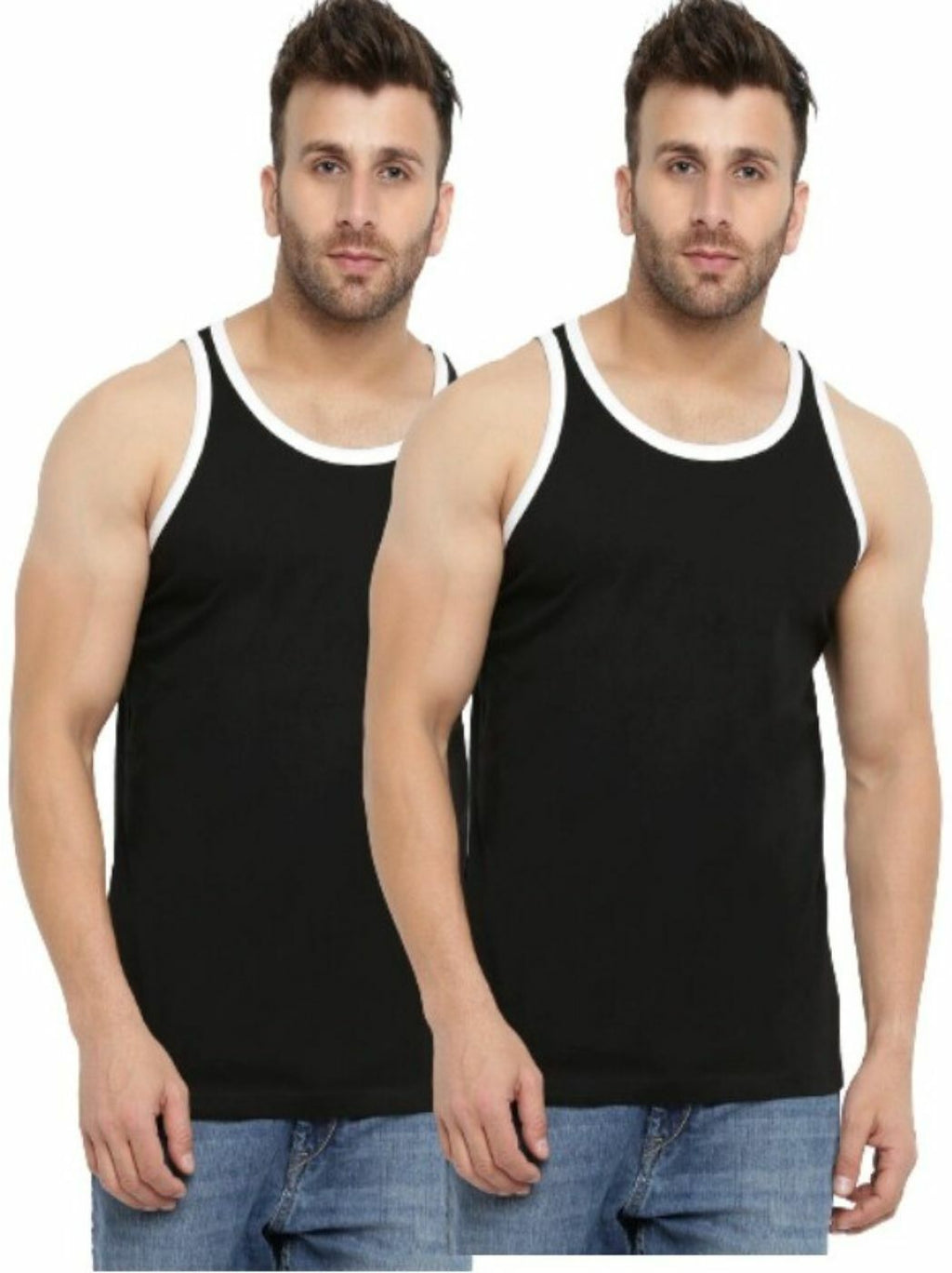 Black Solid Cotton Vest (Pack of 2)