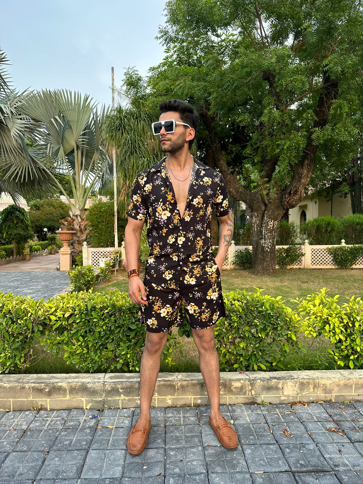 Black Floral Rayon Co-ord Set