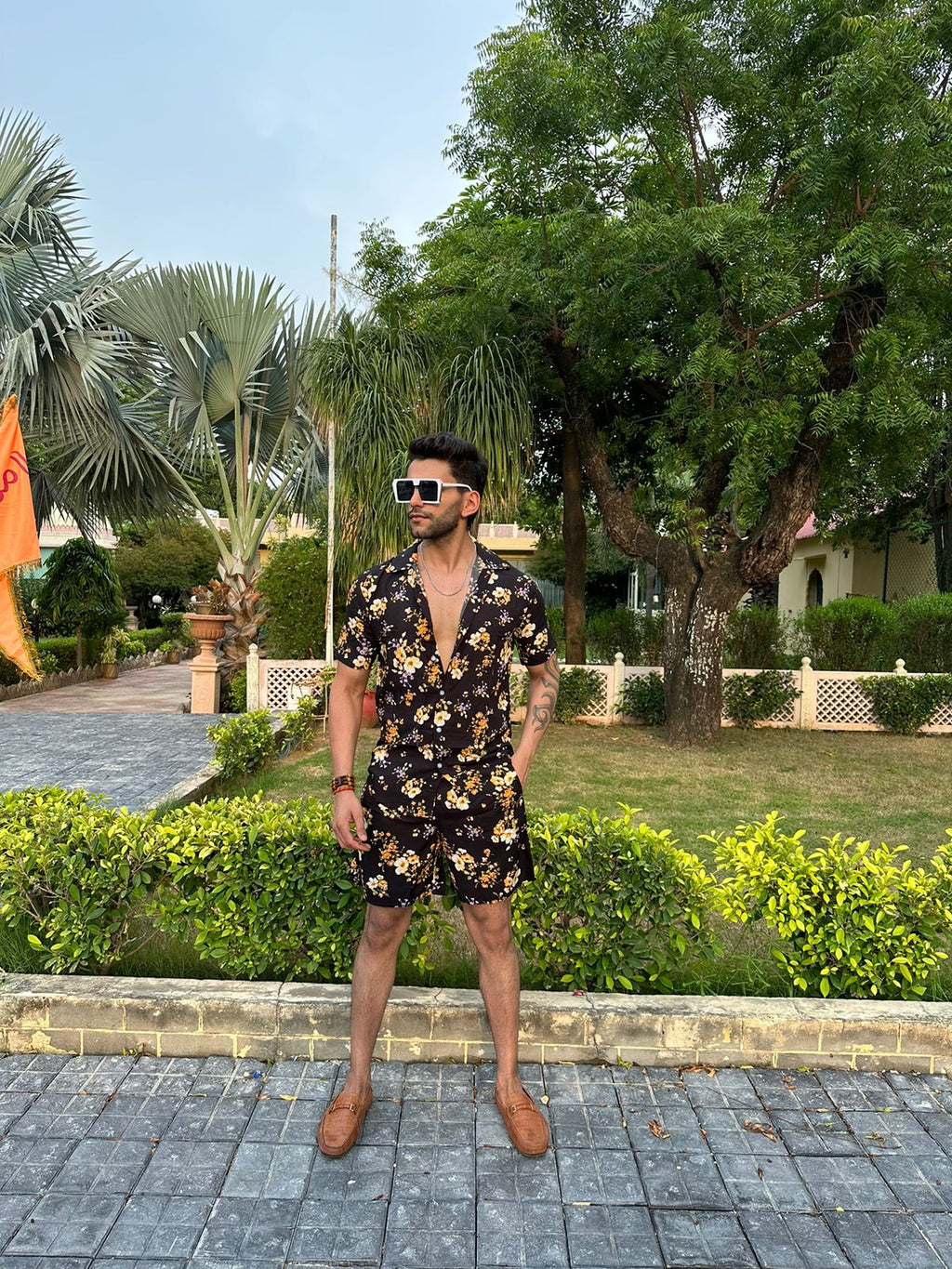 Black Floral Rayon Co-ord Set