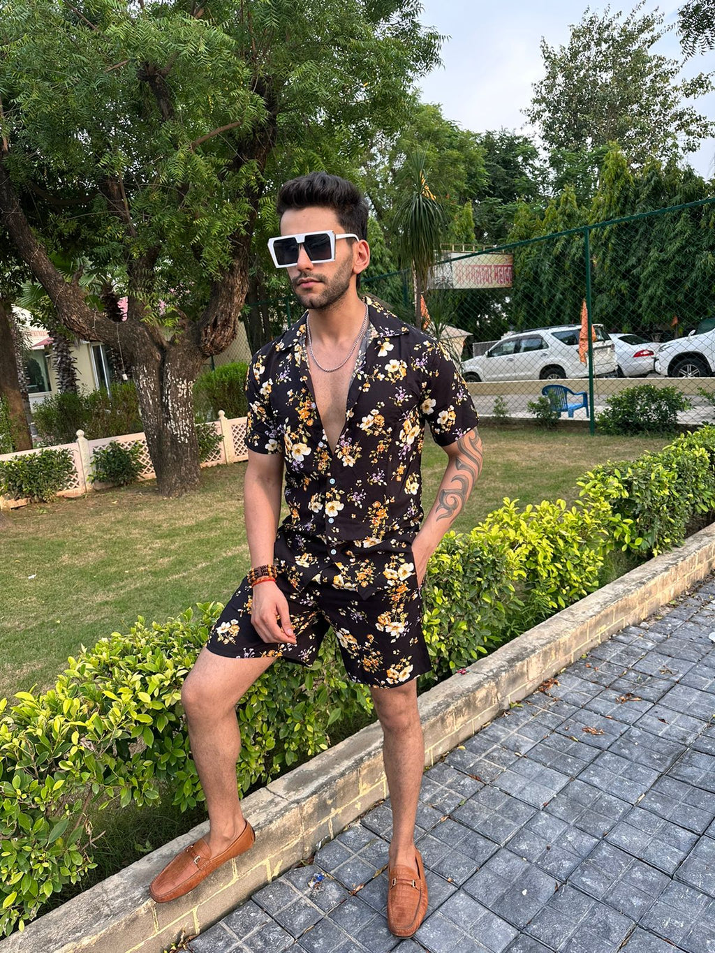 Black Floral Rayon Co-ord Set