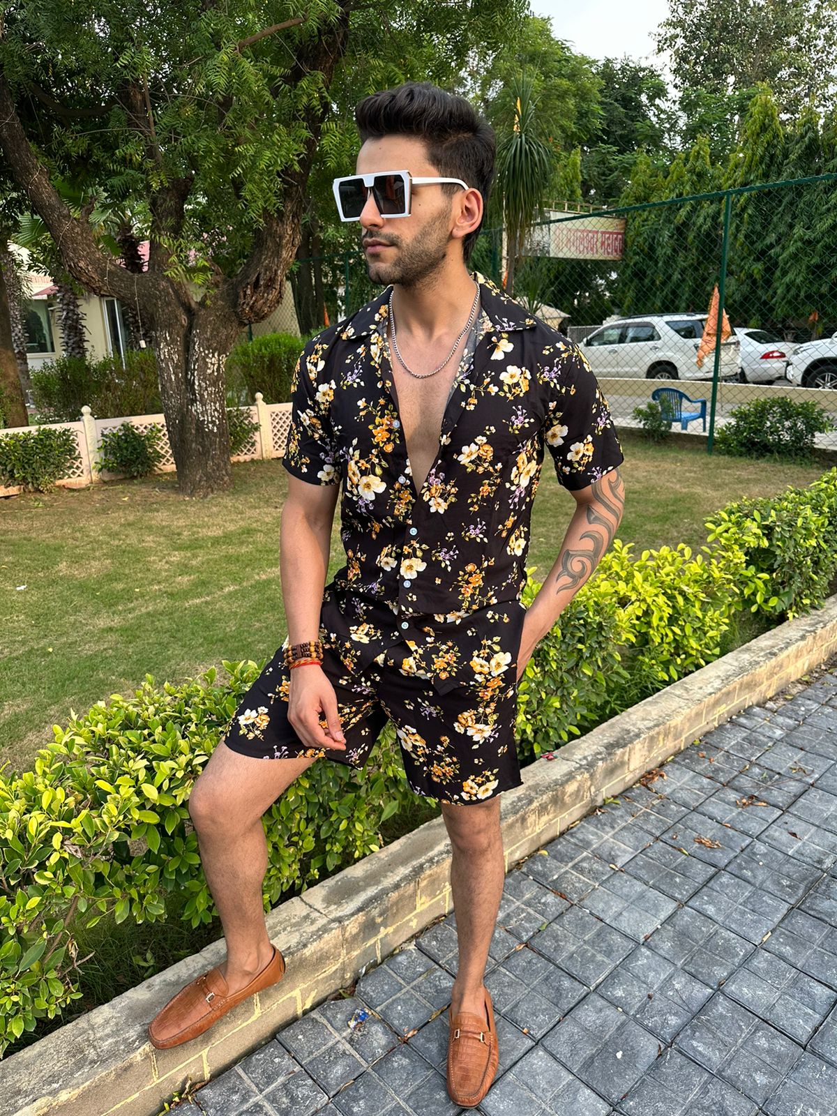 Black Floral Rayon Co-ord Set