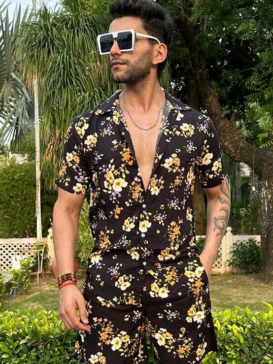 Black Floral Rayon Co-ord Set