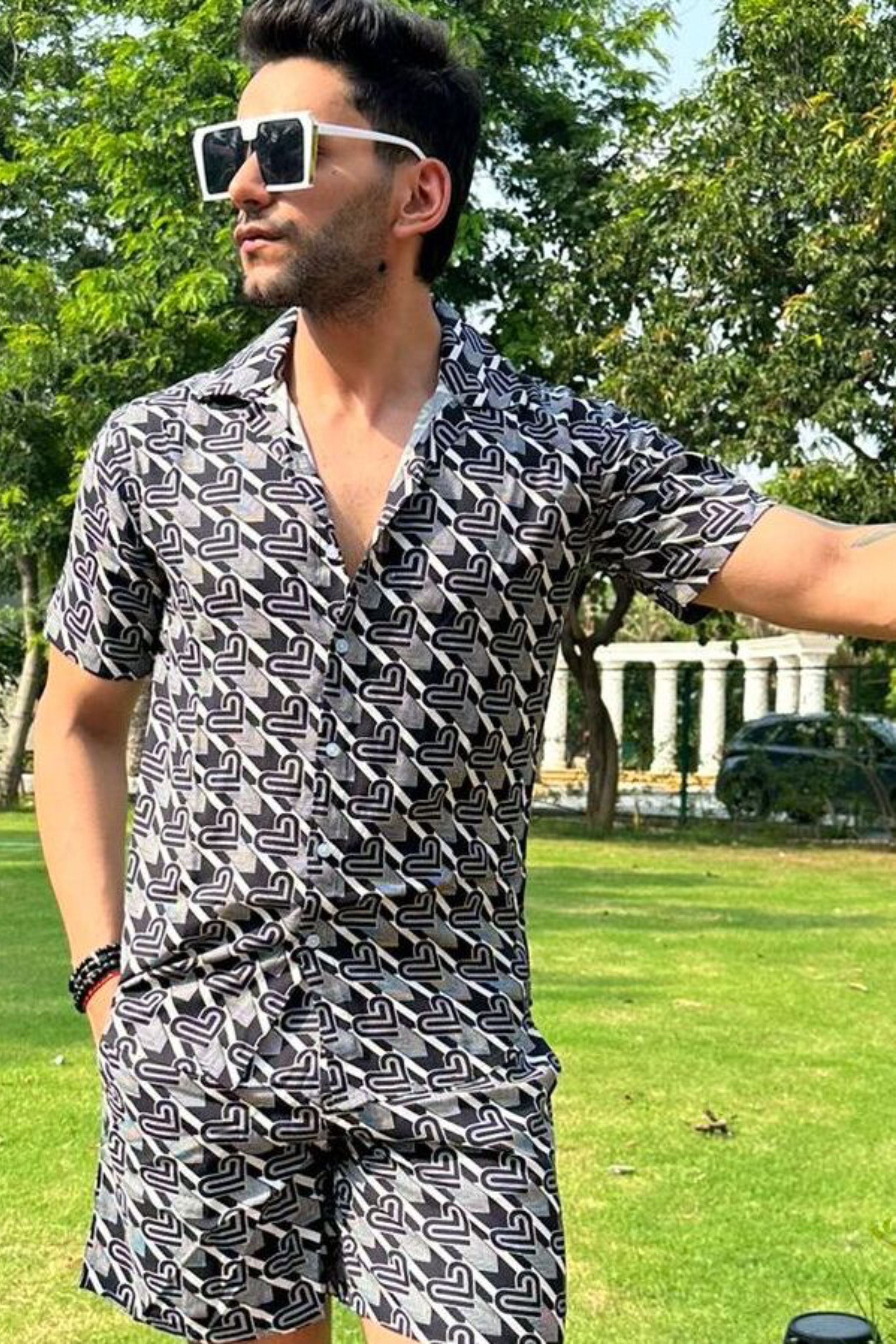 Black Graphic Rayon Co-ord Set