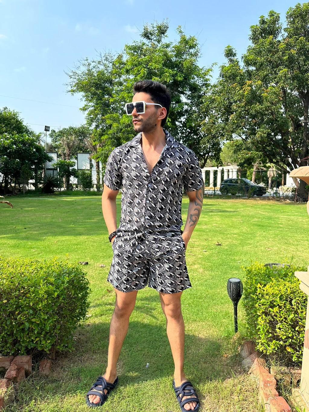 Black Graphic Rayon Co-ord Set