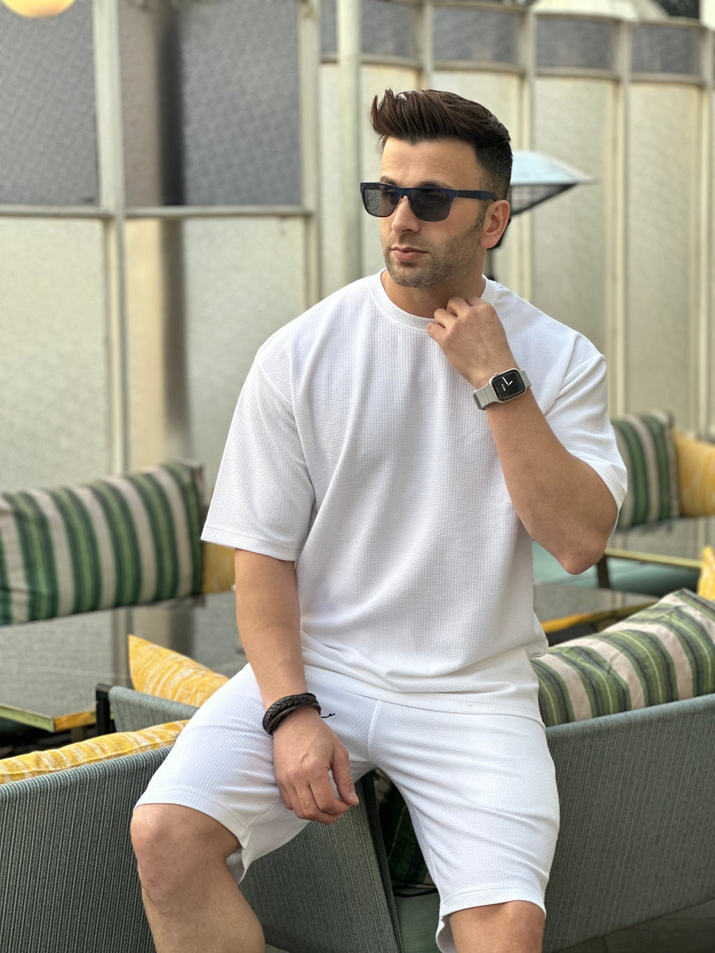 White Self Design Co-Ord Set