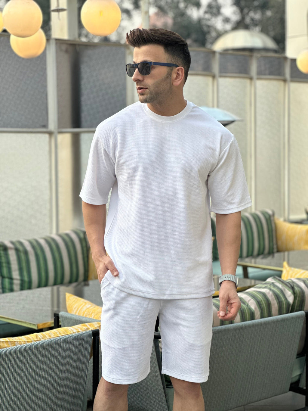 White Self Design Co-Ord Set