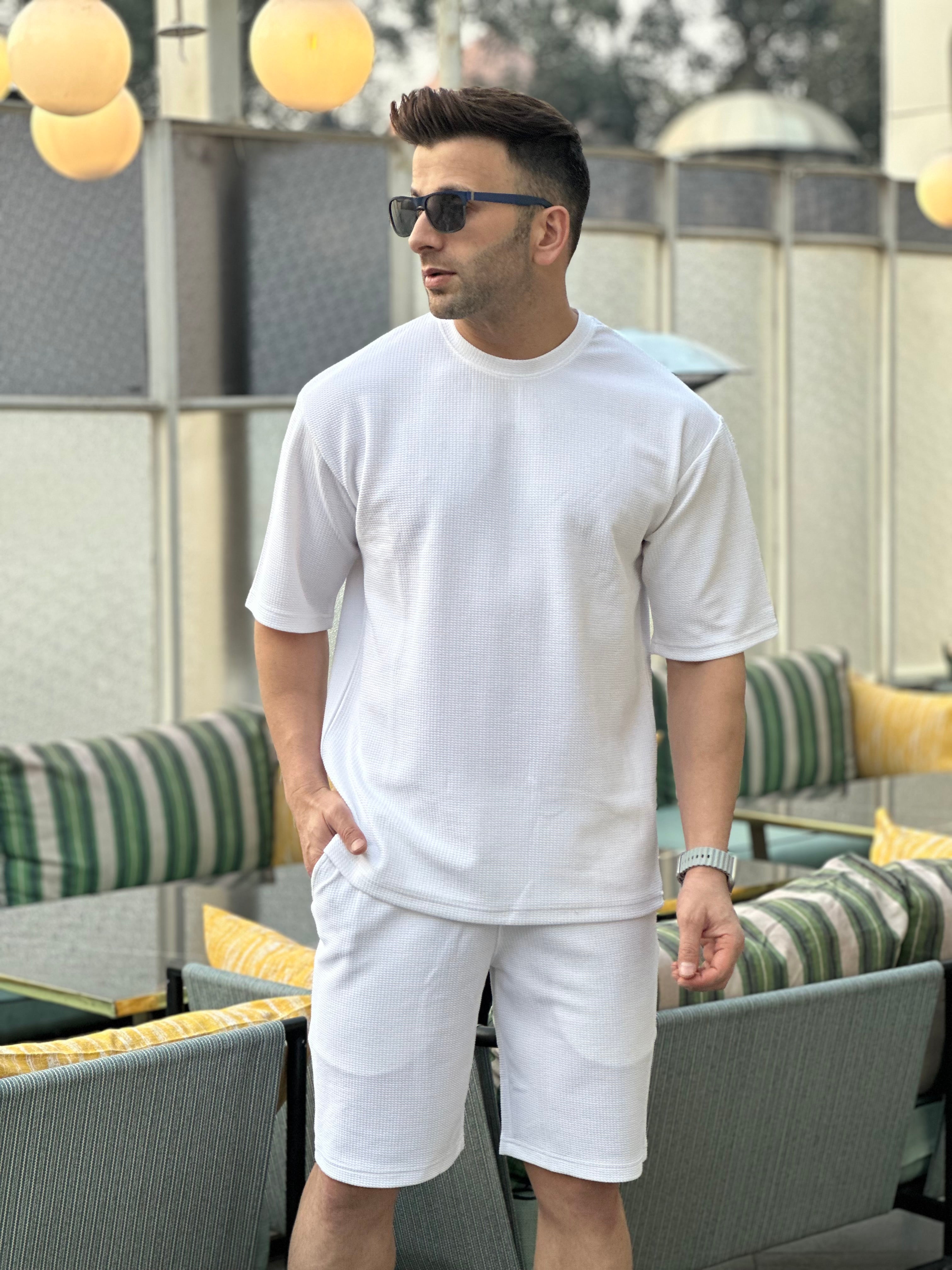 White Self Design Co-Ord Set