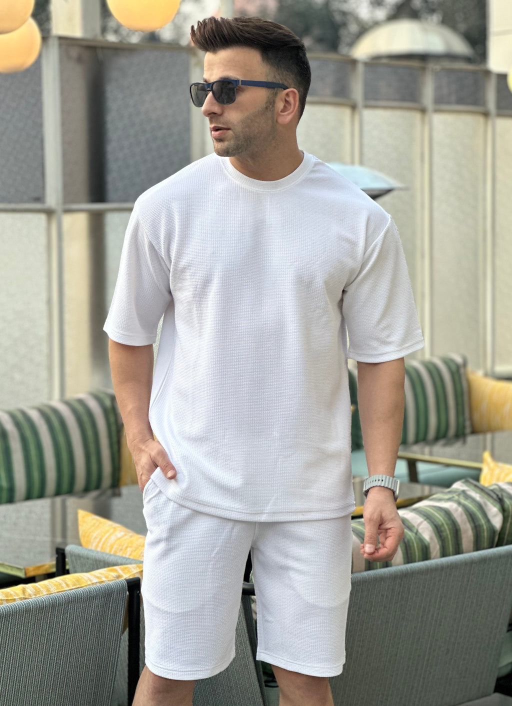 White Self Design Co-Ord Set