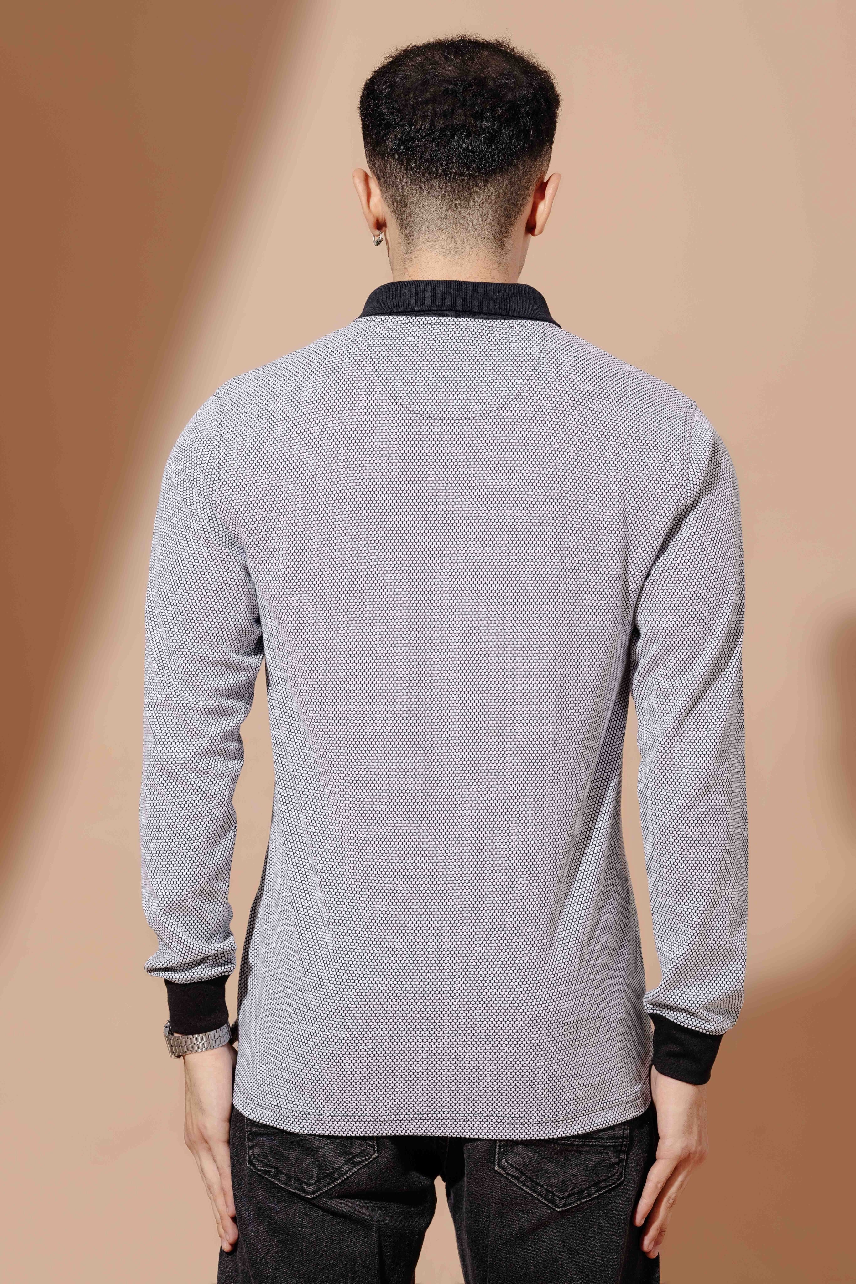 Black Self Design Zipper Collar T-Shirt