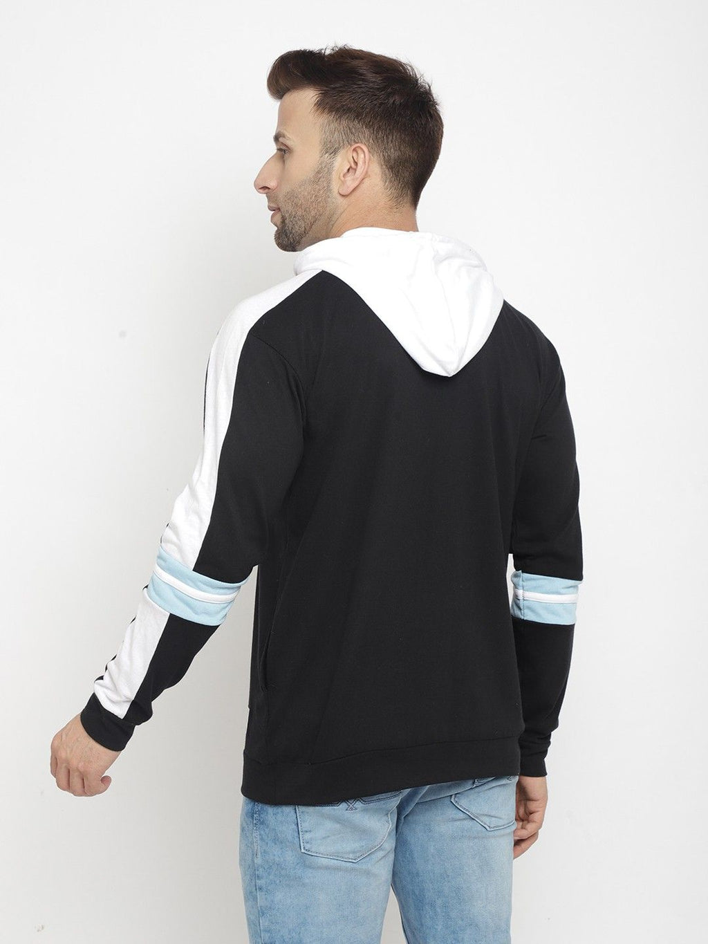 Black White Full Sleeve Hooded T-Shirt