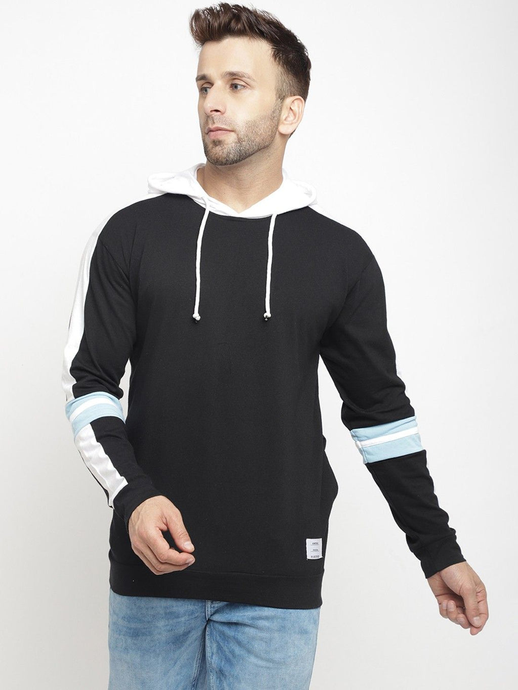 Black White Full Sleeve Hooded T-Shirt