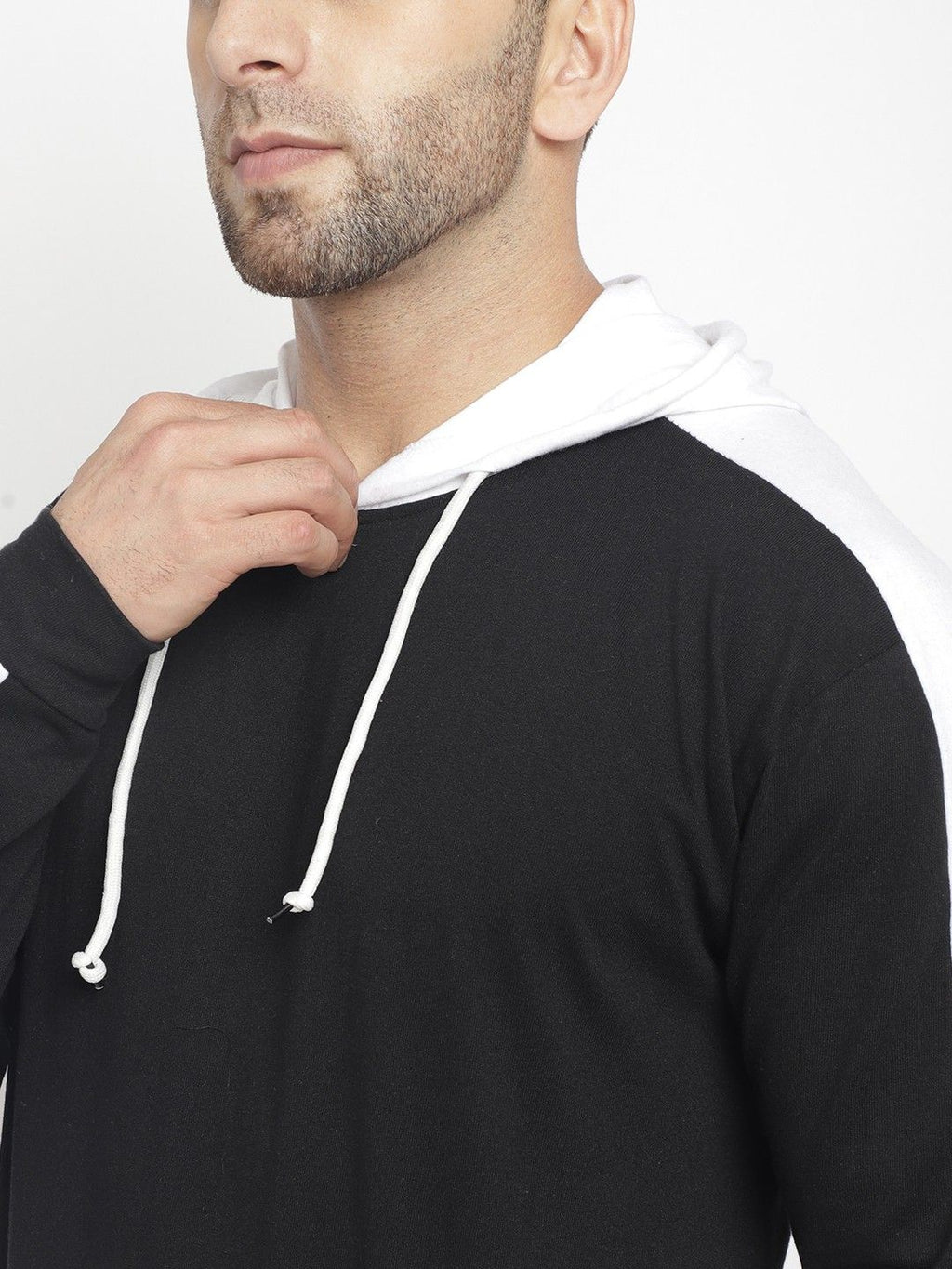 Black White Full Sleeve Hooded T-Shirt