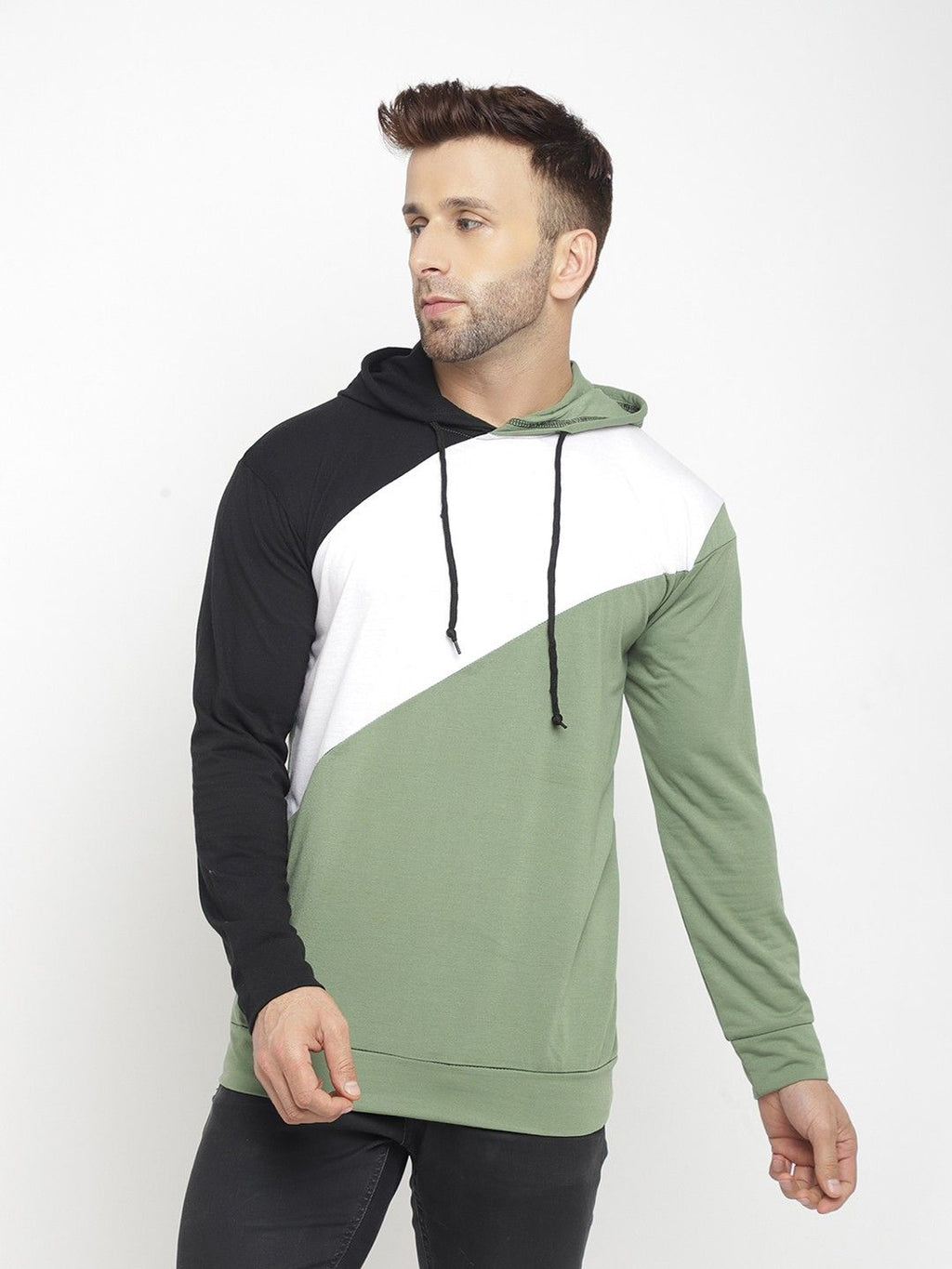Moss Green Men Cotton Hooded T-Shirt