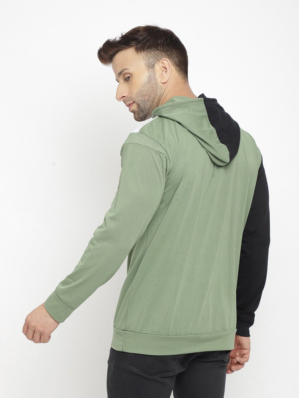 Moss Green Men Cotton Hooded T-Shirt