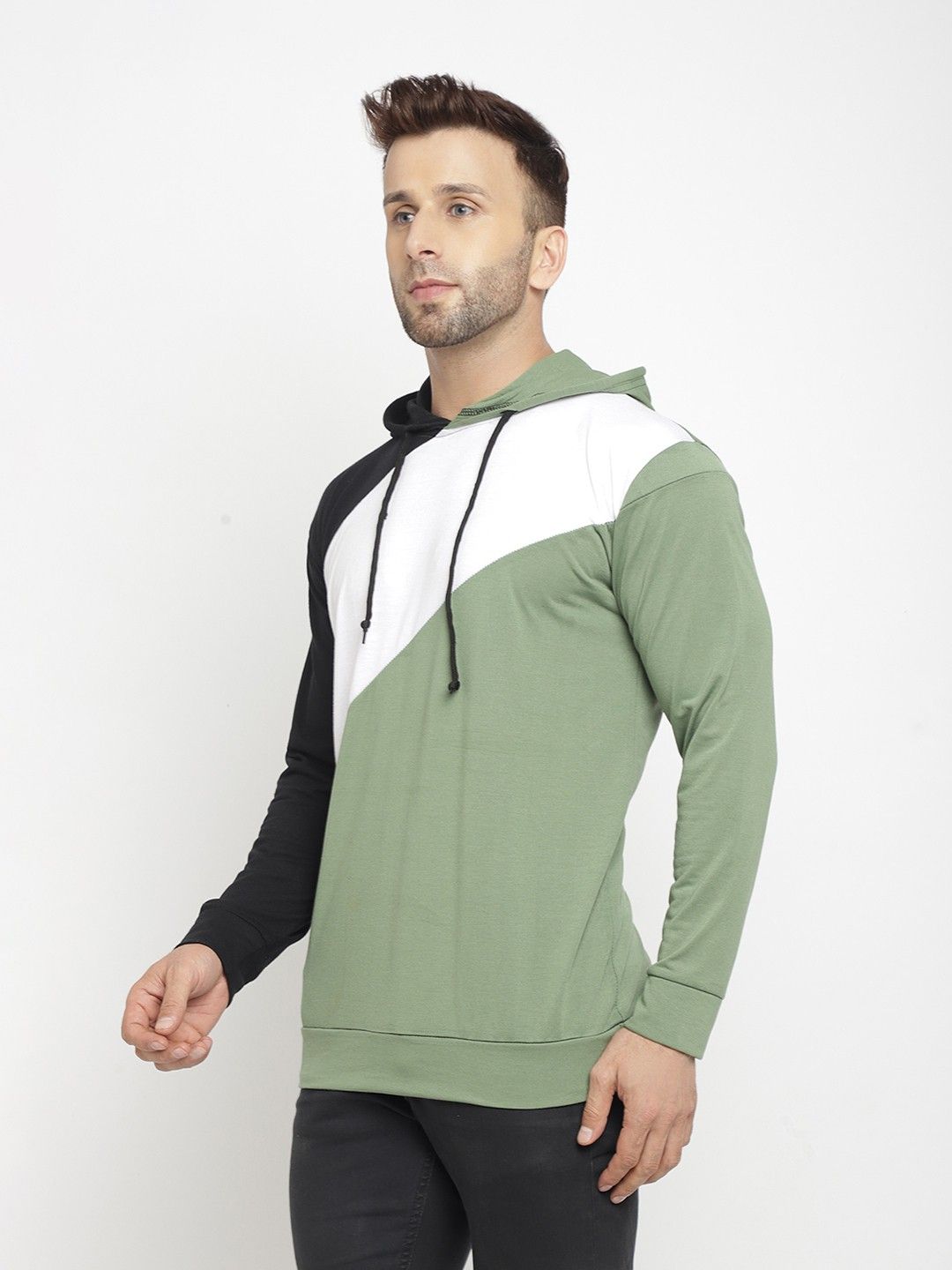 Moss Green Men Cotton Hooded T-Shirt