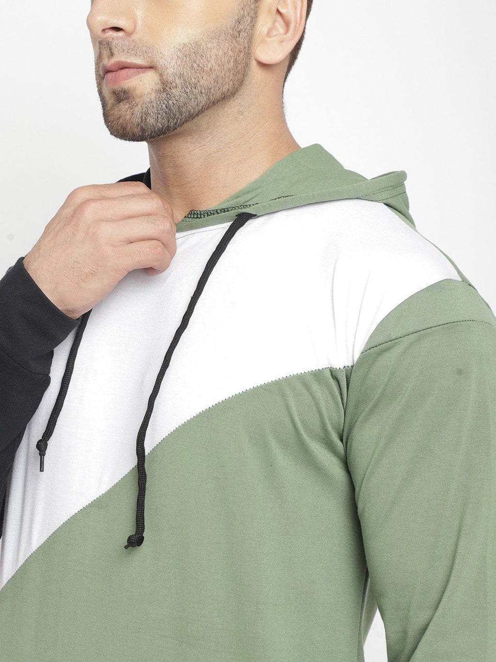 Moss Green Men Cotton Hooded T-Shirt