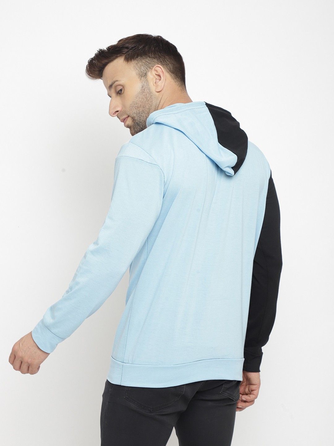 Sky Blue Men Hooded Cotton T-Shirt