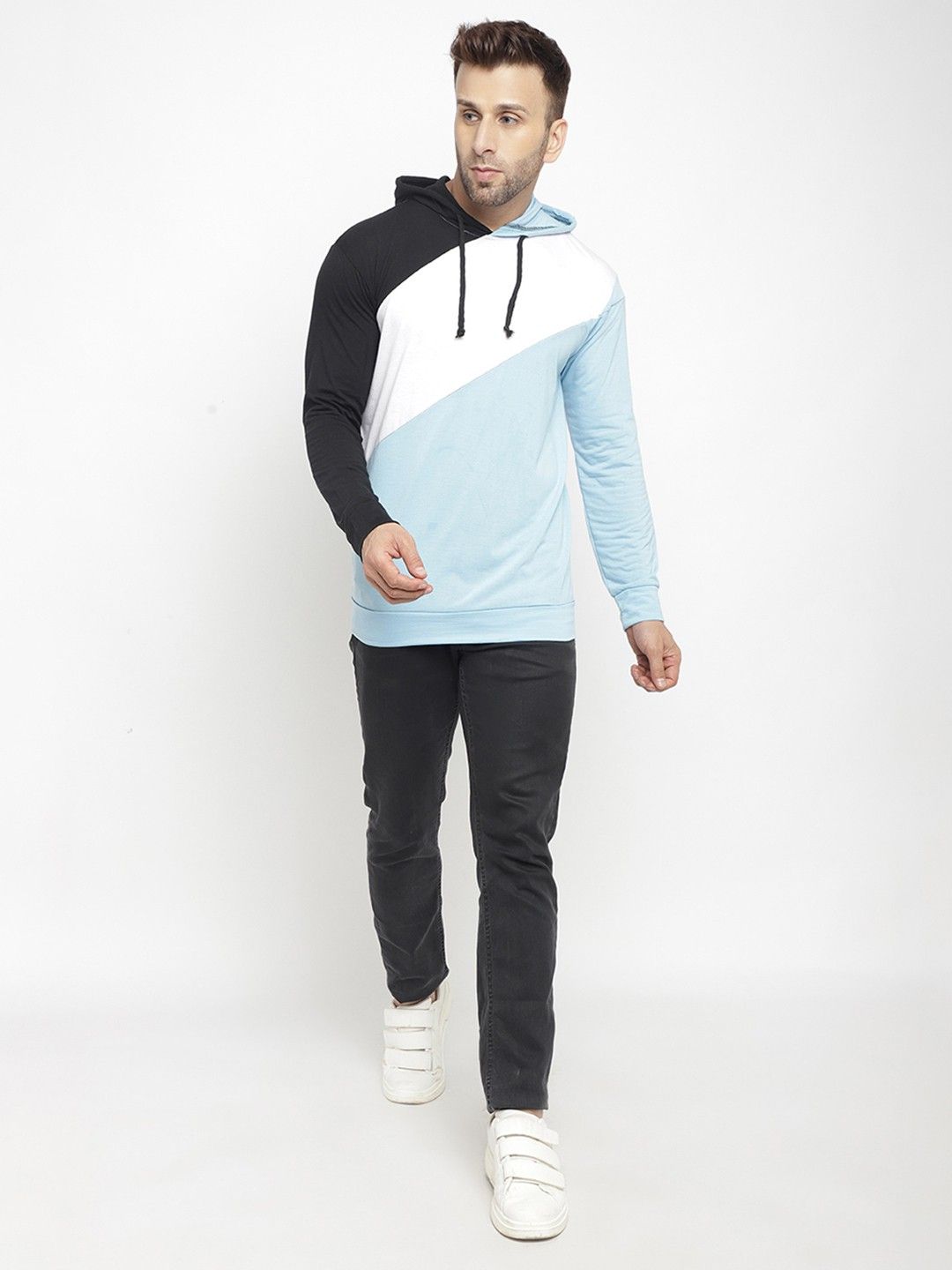 Sky Blue Men Hooded Cotton T-Shirt
