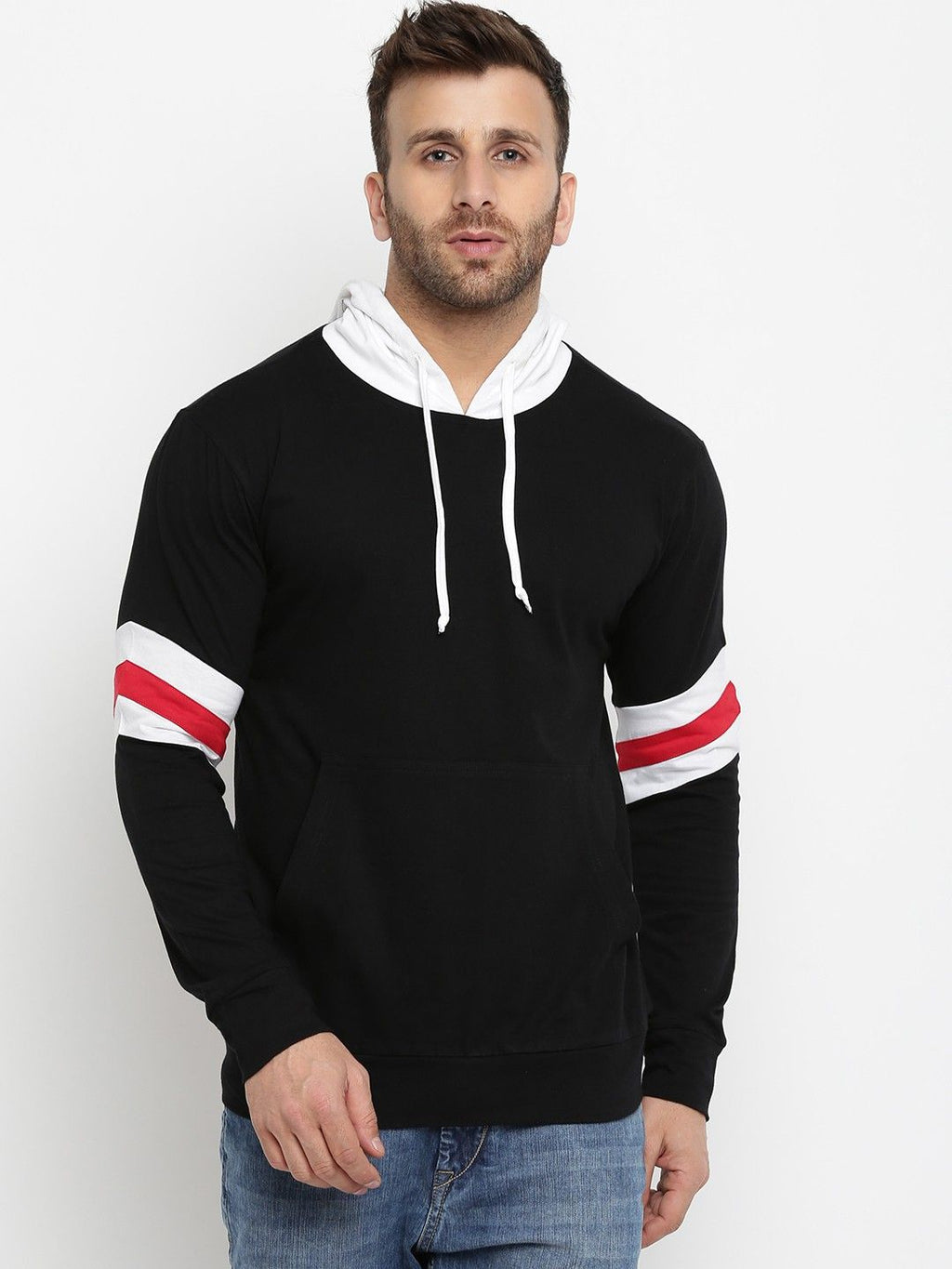 Black Men Hooded Color Blocked T-Shirt