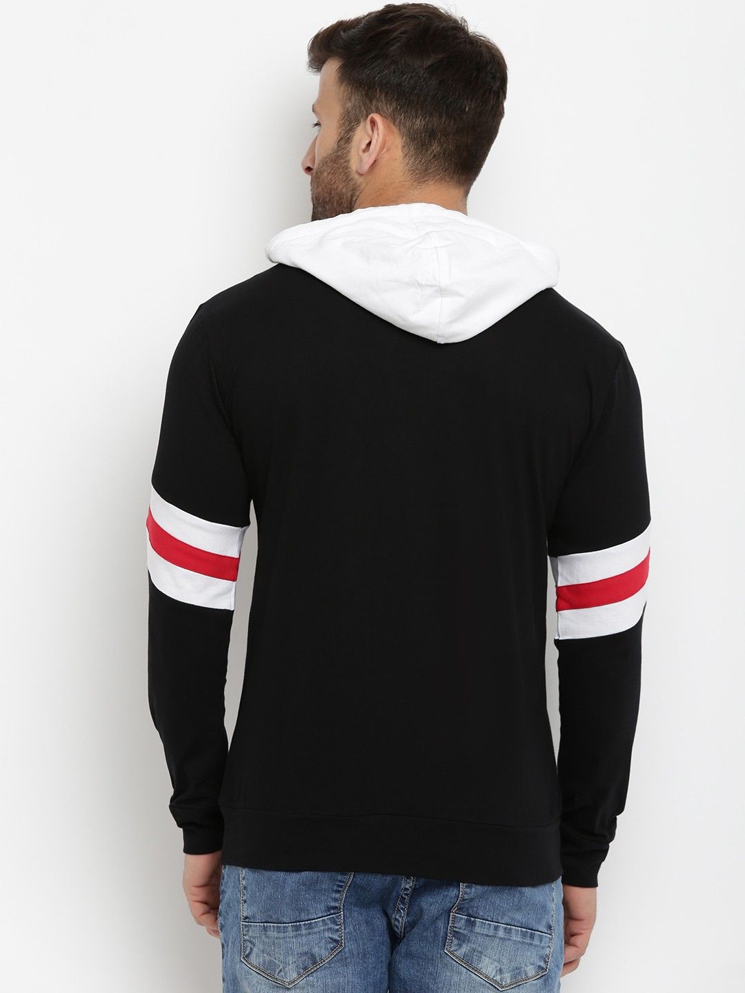 Black Men Hooded Color Blocked T-Shirt