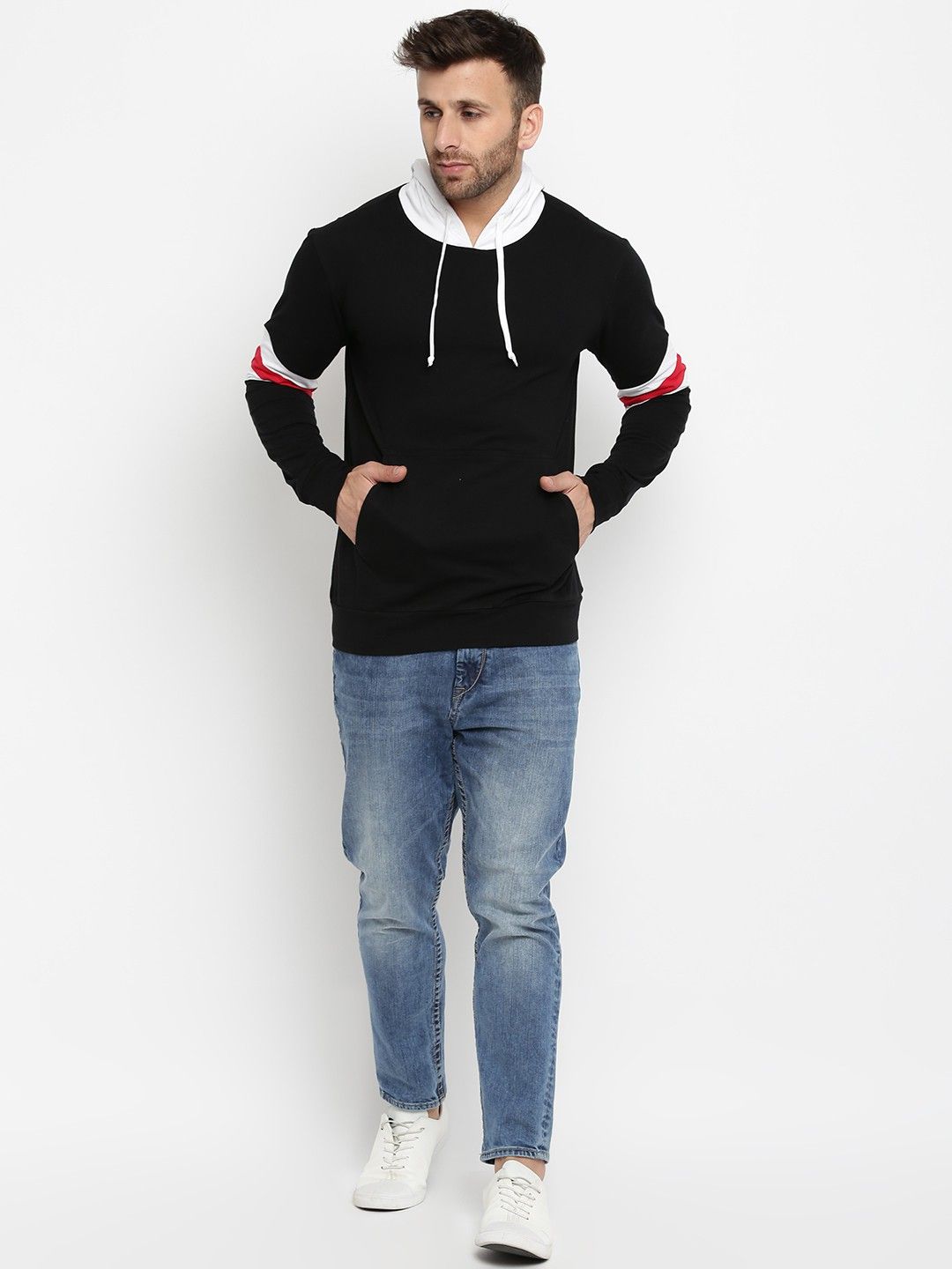 Black Men Hooded Color Blocked T-Shirt