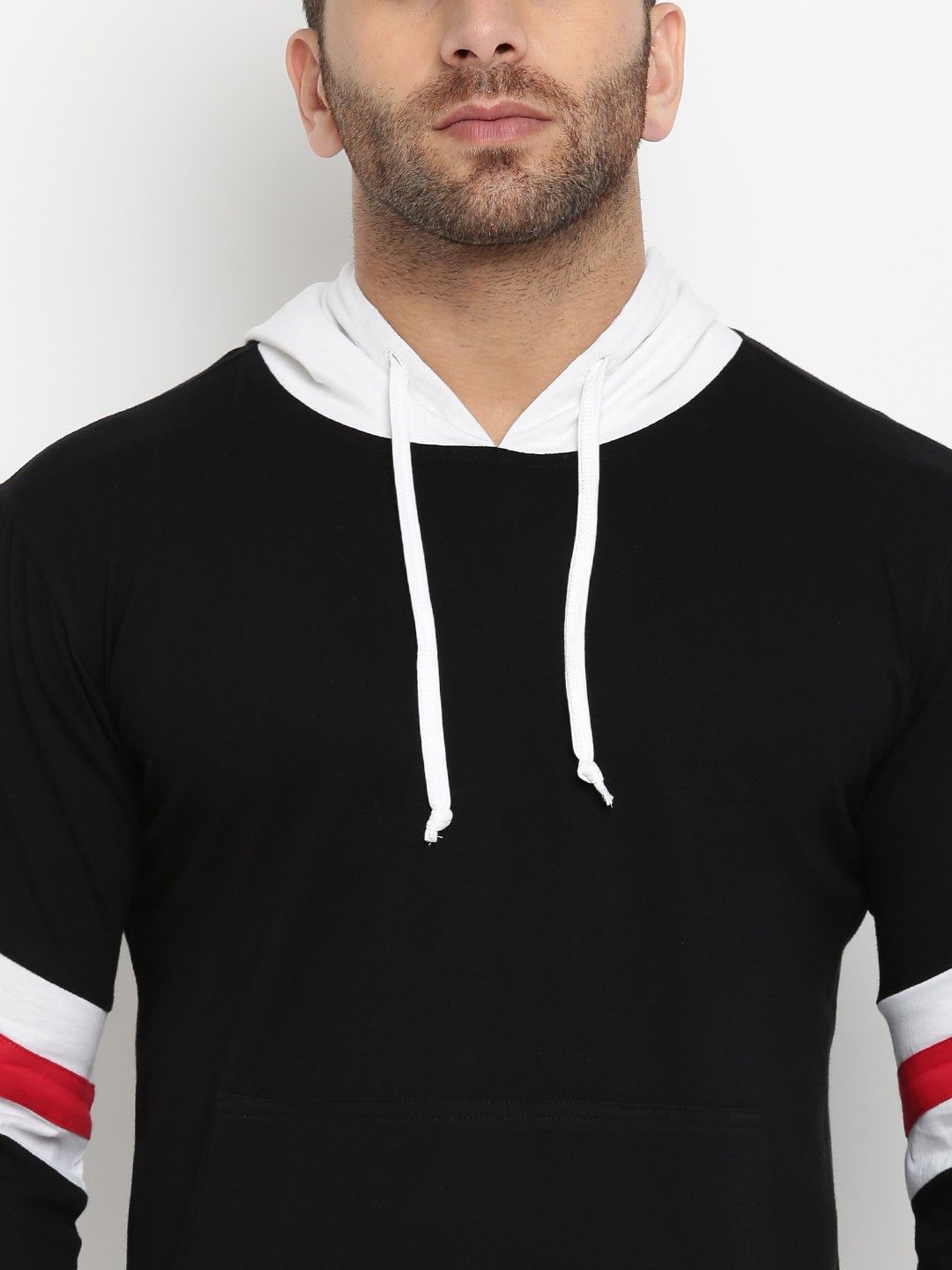 Black Men Hooded Color Blocked T-Shirt