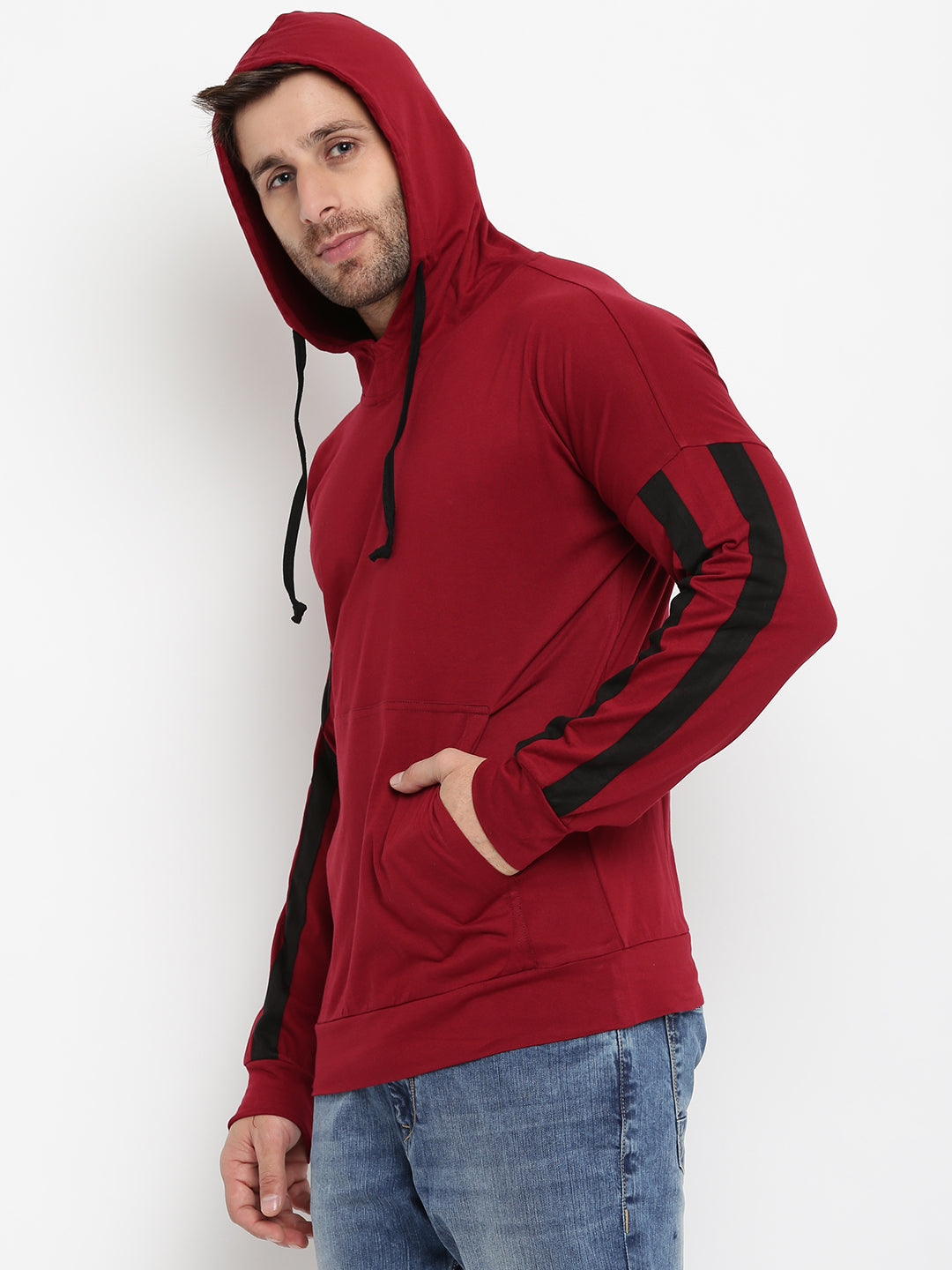 Maroon Stripe Hooded T-Shirt