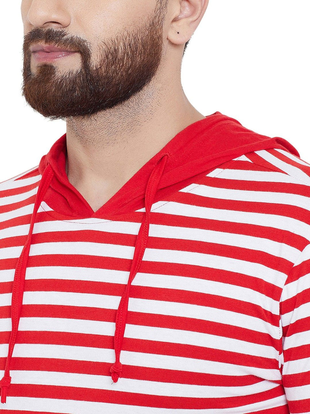 Red Striped Men Hooded Cotton T-Shirt