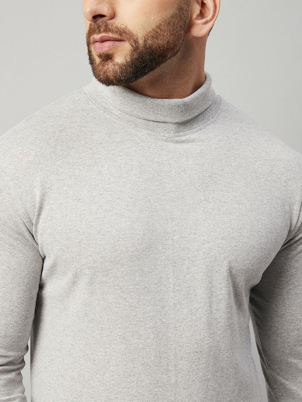 Grey Men Full Sleeve Cotton High Neck T-Shirt
