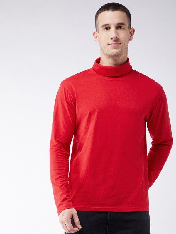 Red Men Full Sleeve Cotton High Neck T-Shirt