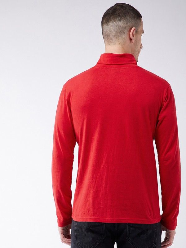 Red Men Full Sleeve Cotton High Neck T-Shirt