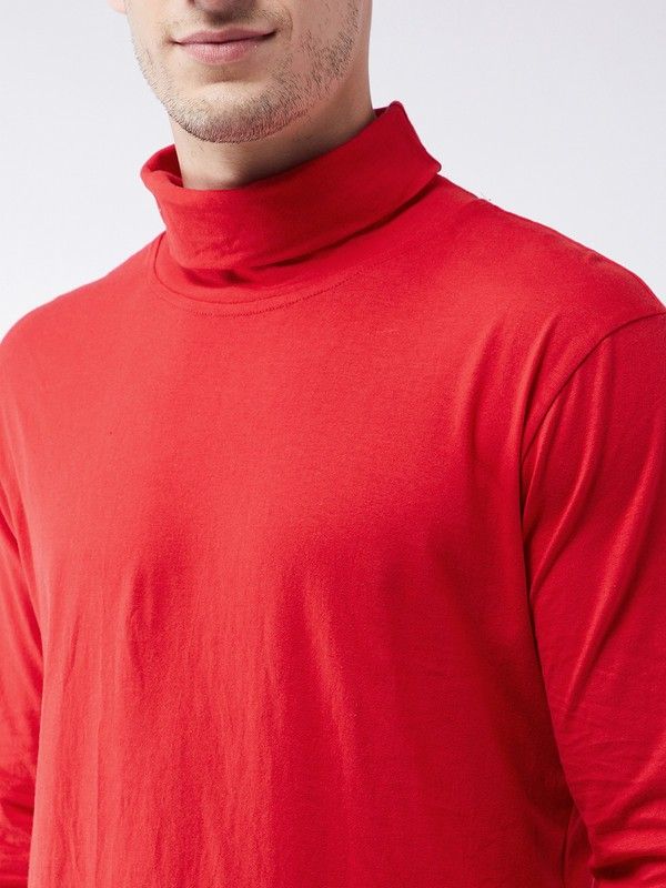 Red Men Full Sleeve Cotton High Neck T-Shirt