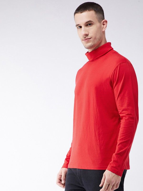 Red Men Full Sleeve Cotton High Neck T-Shirt