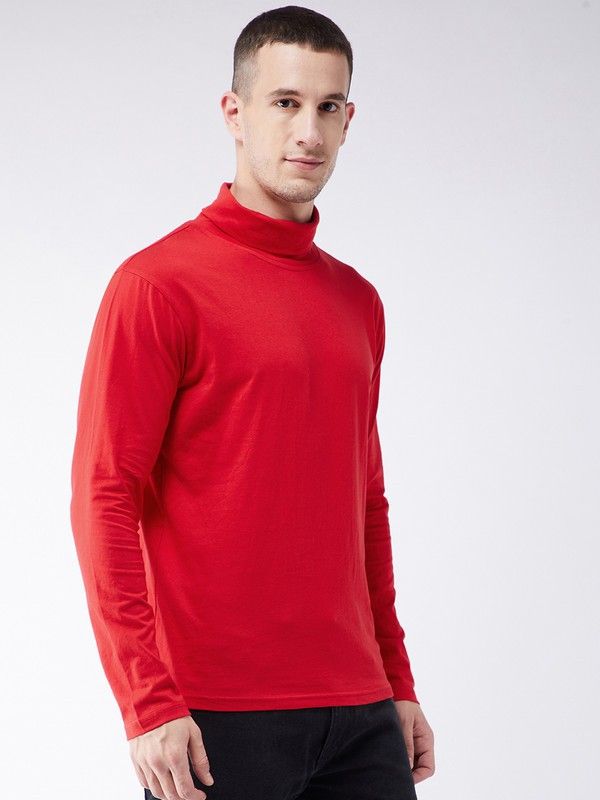 Red Men Full Sleeve Cotton High Neck T-Shirt