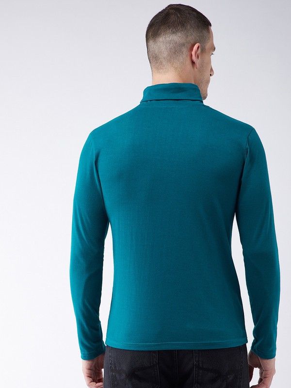 Turquoise Men Full Sleeve Cotton High Neck T-Shirt