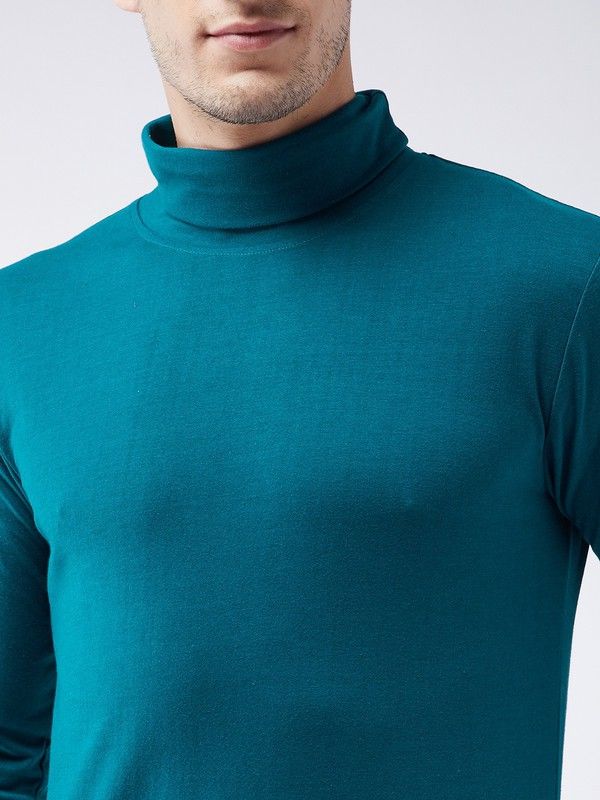 Turquoise Men Full Sleeve Cotton High Neck T-Shirt