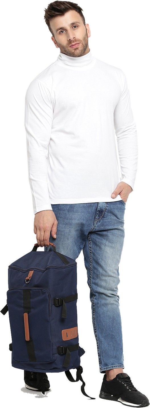 White Men Full Sleeve Cotton High Neck T-Shirt
