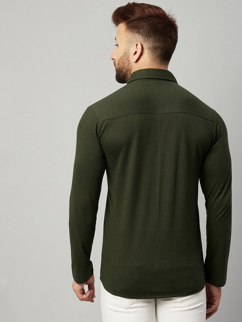 Olive Full Sleeve Colorblocked Shirts