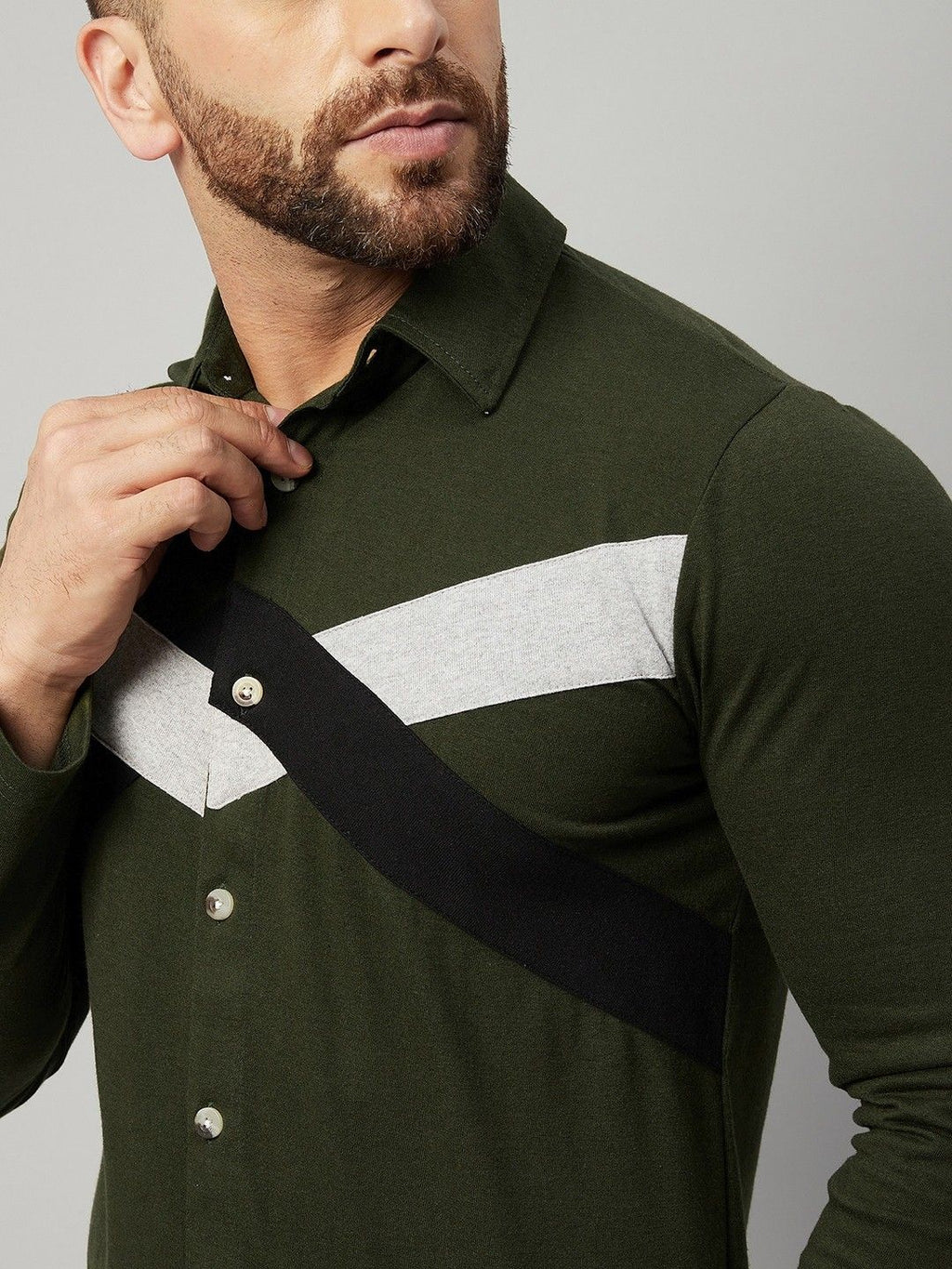 Olive Full Sleeve Colorblocked Shirts