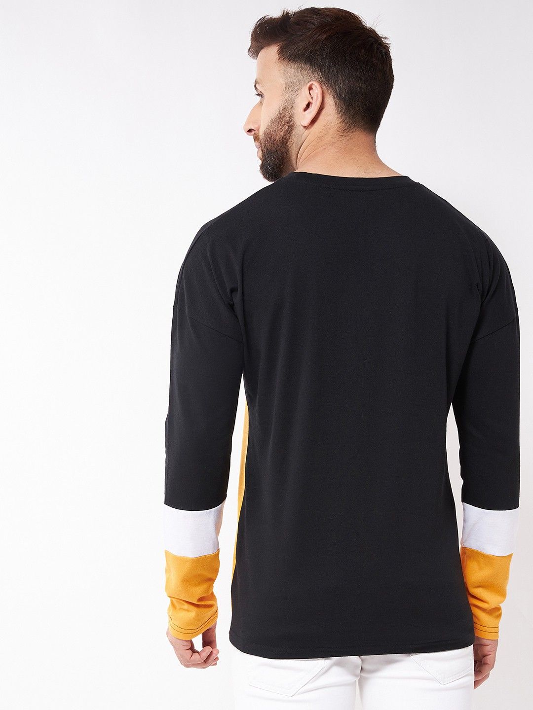 Black Yellow Oversized Color Block Cotton T-Shirt